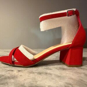 Red strap chunky heels size 9